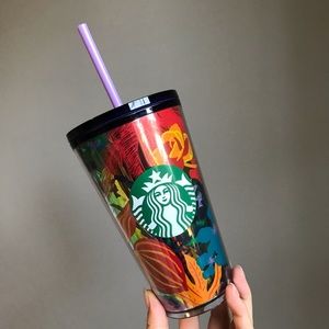 Starbucks Holographic Orange Flowers & Leaves Purple Cup Tumbler Grande 2022